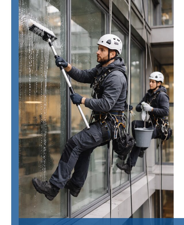 Профессиональная мойка витражей промышленными альпинистами в Нижнем Тагиле