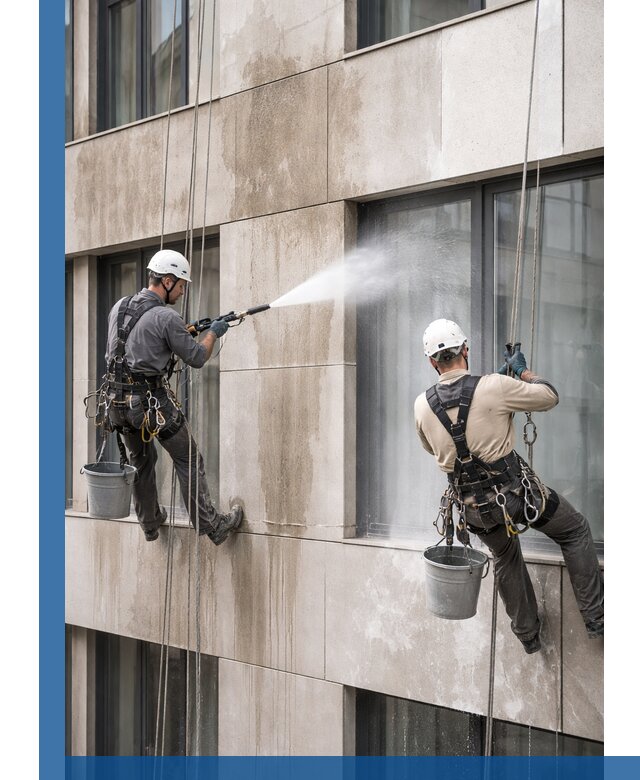 Послестроительная мойка фасада промышленным альпинизмом в Нижнем Тагиле