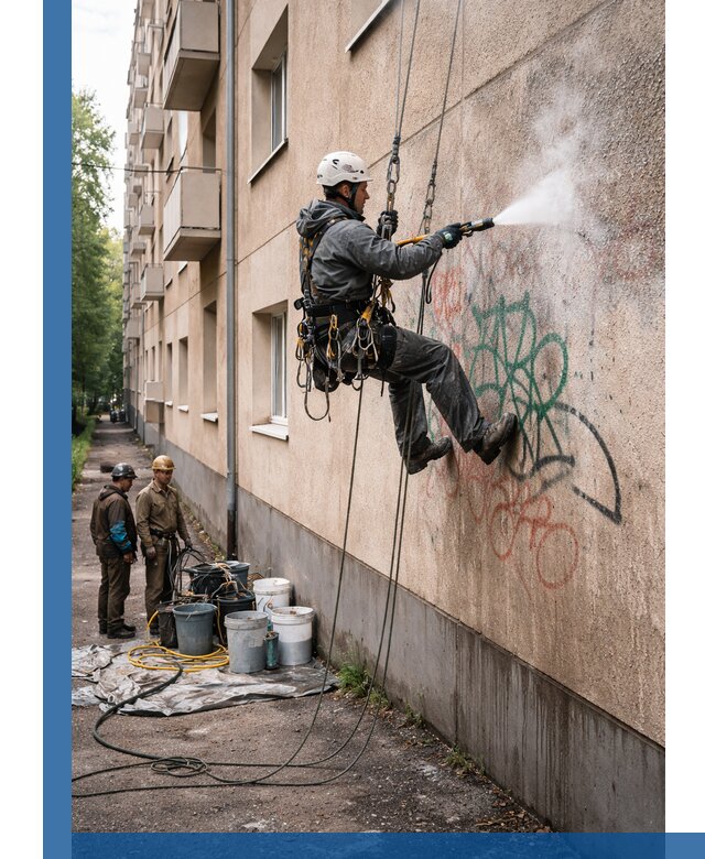 Удаление граффити с фасада в Нижнем Тагиле без следов и повреждений