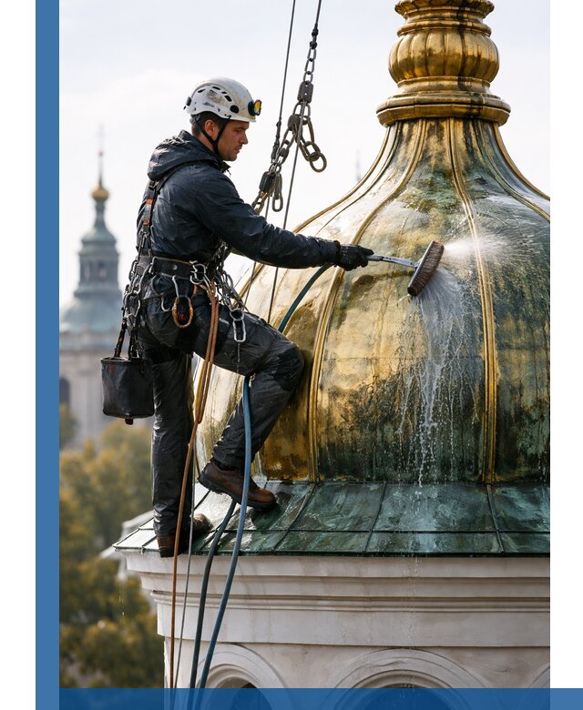 Профессиональная мойка куполов и шпилей высотными альпинистами в Нижнем Тагиле