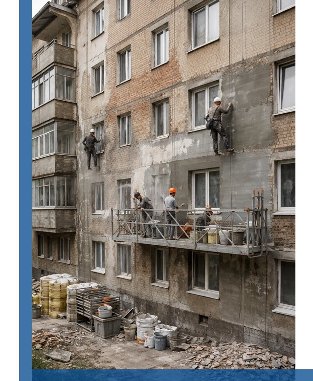 Капитальный ремонт фасада в Нижнем Тагиле с восстановлением и гидроизоляцией