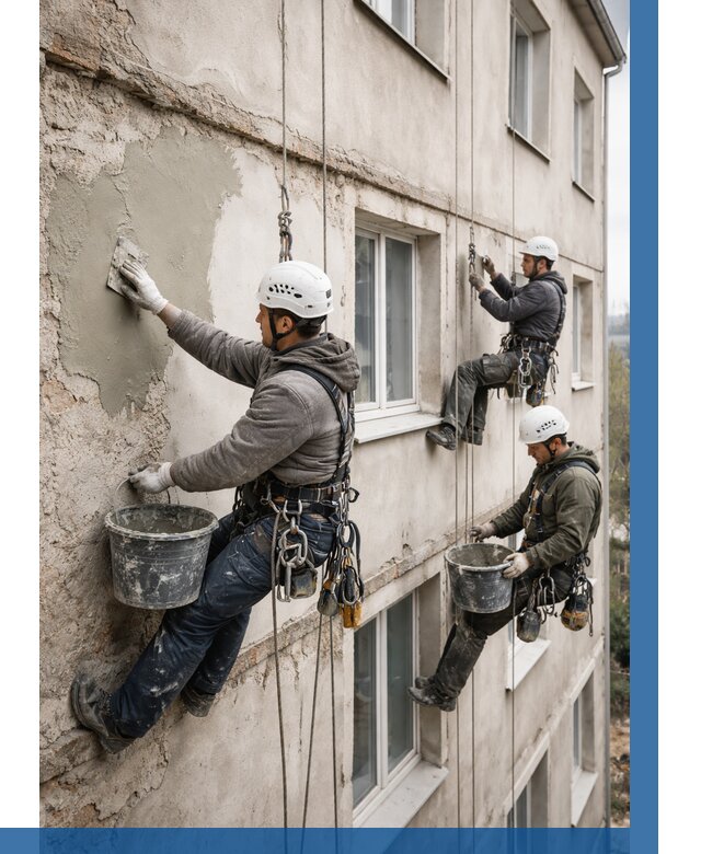 Ремонт штукатурного фасада в Нижнем Тагиле от 781 р. под ключ | ВЫСОТНИК-Нжн