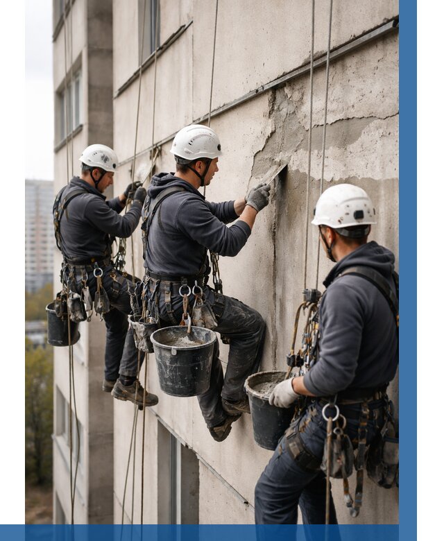 Ремонт бетонных элементов фасада в Нижнем Тагиле от 2602 р. | ВЫСОТНИК-Нжн