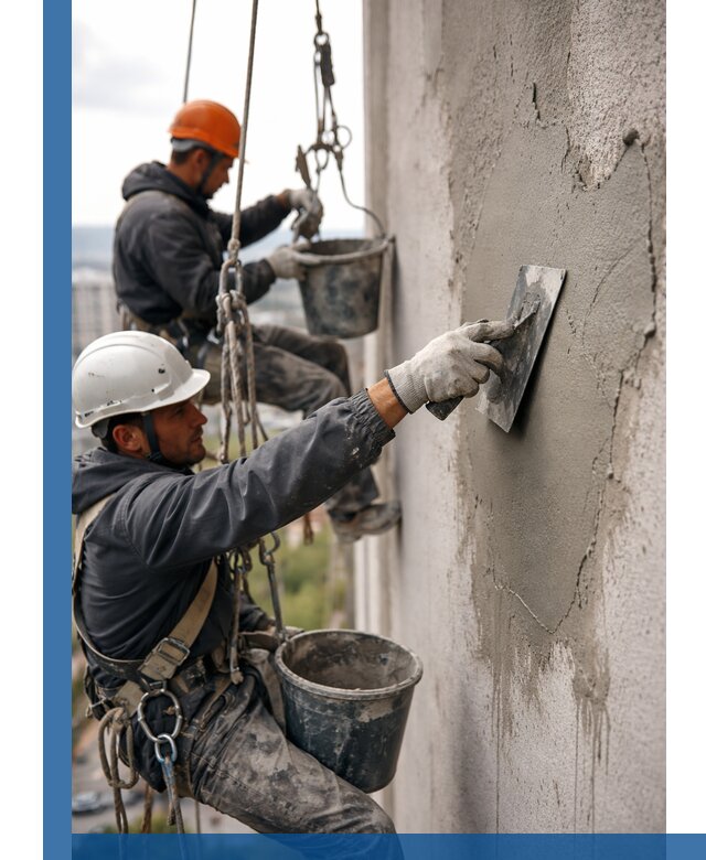 Штукатурка фасада на высоте в Нижнем Тагиле профессиональные работы