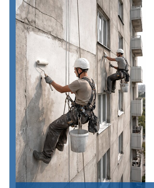 Покраска бетонного фасада в Нижнем Тагиле для жилых и промышленных объектов