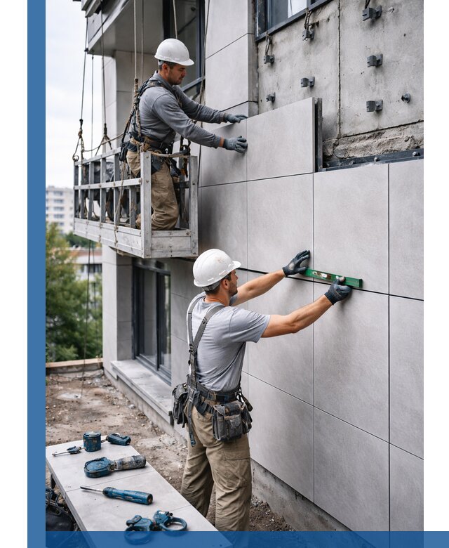 Монтаж керамогранита на фасад в Нижнем Тагиле под ключ с гарантией качества