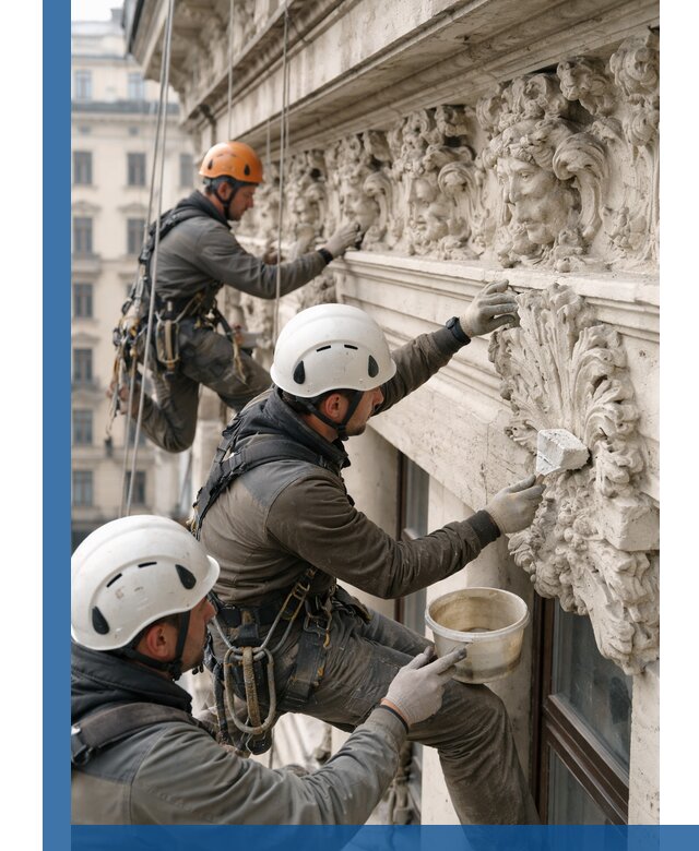 Реставрация фасадной лепнины с высотными работами в Нижнем Тагиле