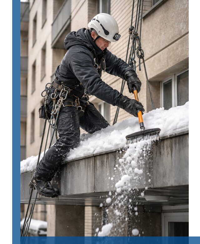 Очистка козырьков от снега в Нижнем Тагиле круглогодично безопасно