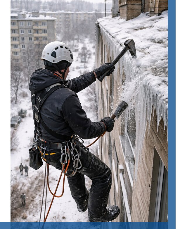 Сбивание сосулек с крыши в Нижнем Тагиле по цене от 4684 р. | ВЫСОТНИК-Нжн