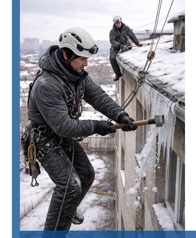 Сбивание и удаление сосулек с крыши в Нижнем Тагиле безопасно