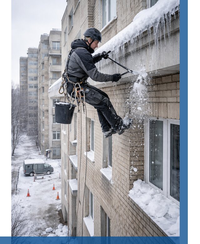Удаление наледи с карнизов в Нижнем Тагиле от 364 р. | ВЫСОТНИК-Нжн
