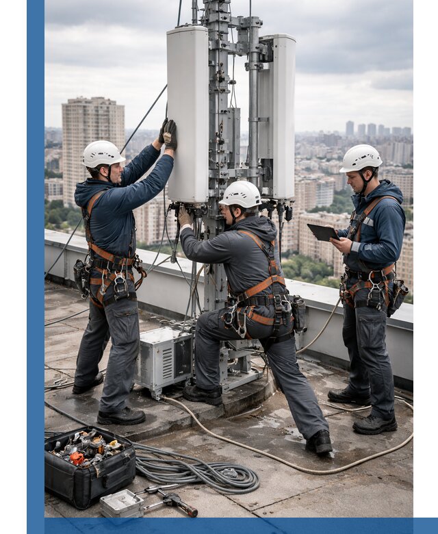 Монтаж антенн связи на крыше в Нижнем Тагиле с вводом в эксплуатацию