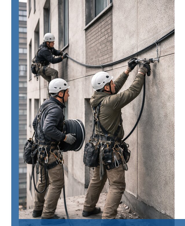 Прокладка кабеля по фасаду в Нижнем Тагиле, профессиональный монтаж