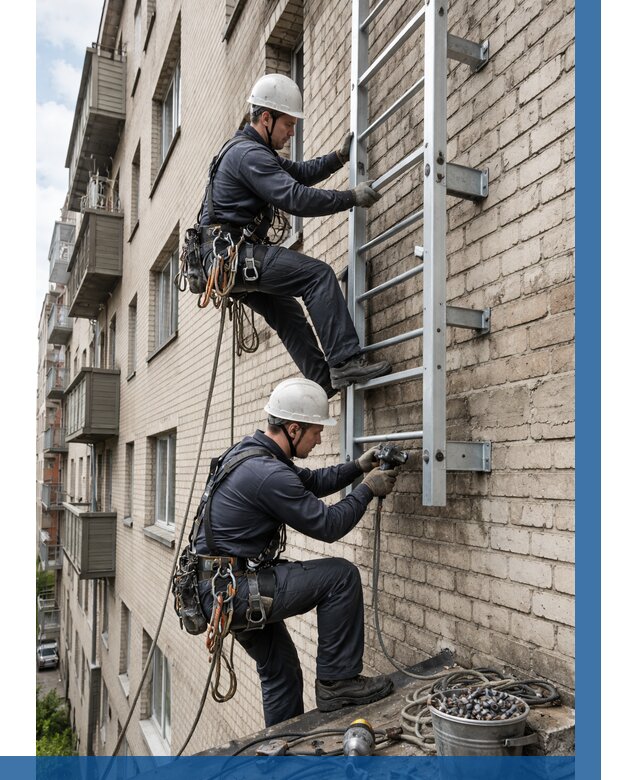 Монтаж пожарной лестницы в Нижнем Тагиле от 26023 р заказать у ВЫСОТНИК-Нжн