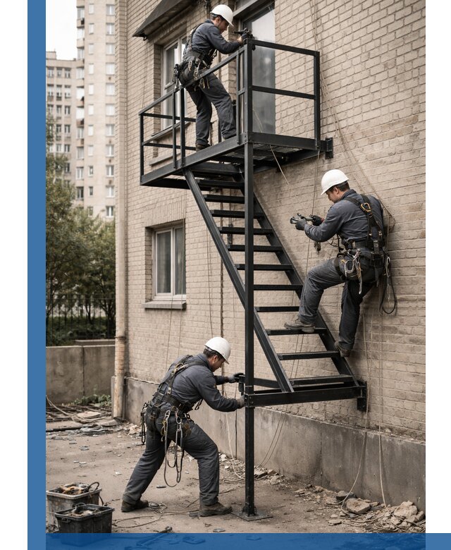 Монтаж пожарной лестницы в Нижнем Тагиле, установка и крепление