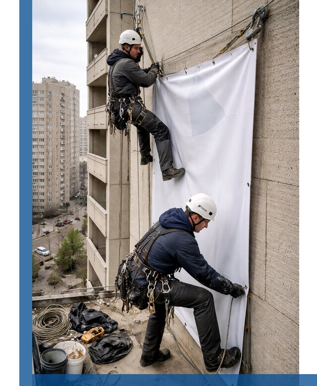 Профессиональный монтаж баннеров на фасаде в Нижнем Тагиле