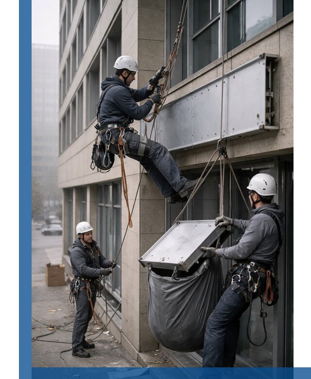 Демонтаж рекламной вывески с высотными работами в Нижнем Тагиле