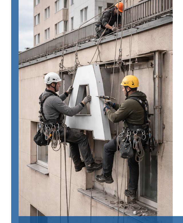 Ремонт и восстановление наружных вывесок на высоте в Нижнем Тагиле