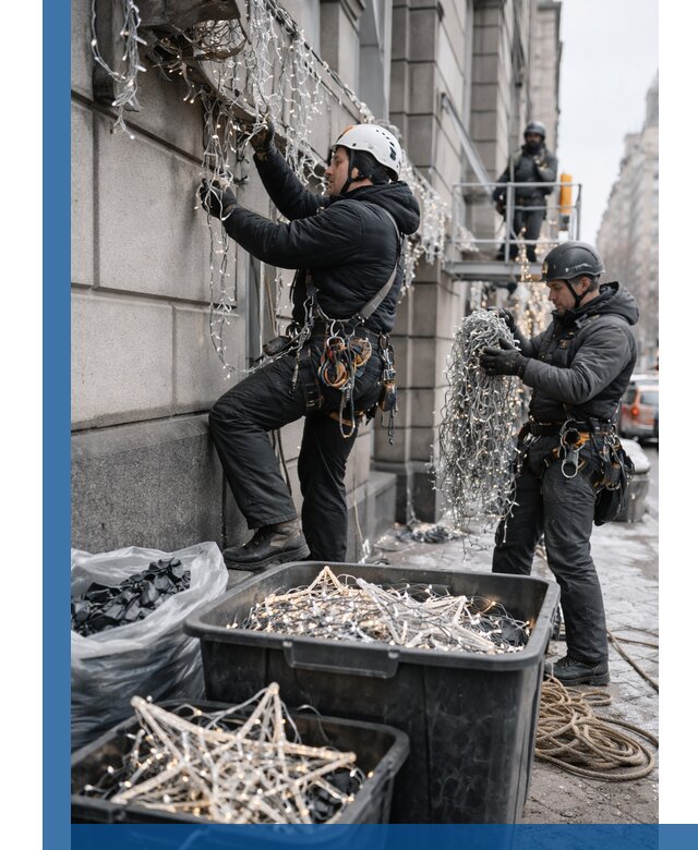 Демонтаж новогоднего оформления и гирлянд в Нижнем Тагиле