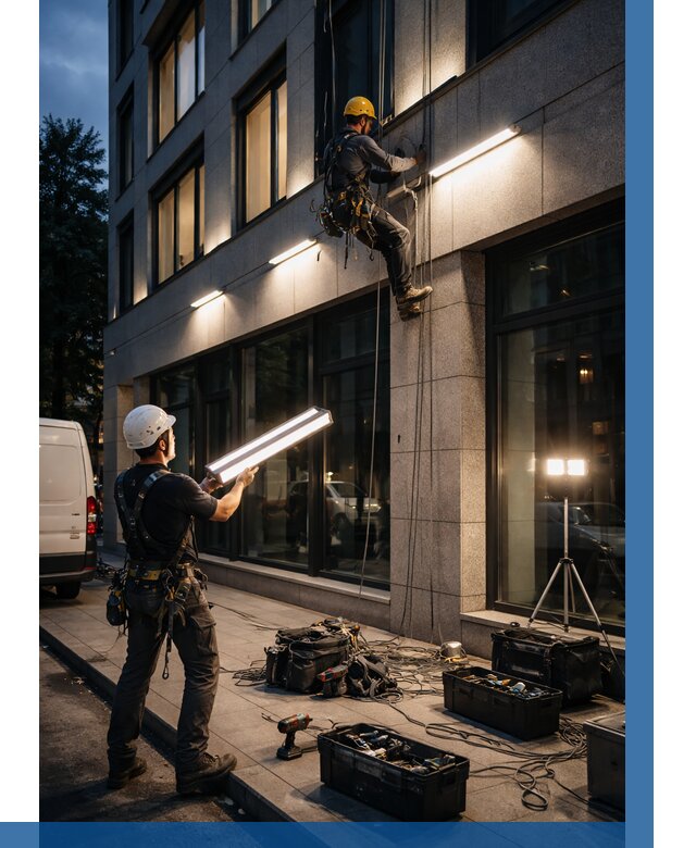 Монтаж архитектурной подсветки здания в Нижнем Тагиле от 2602 р.|ВЫСОТНИК-Нжн