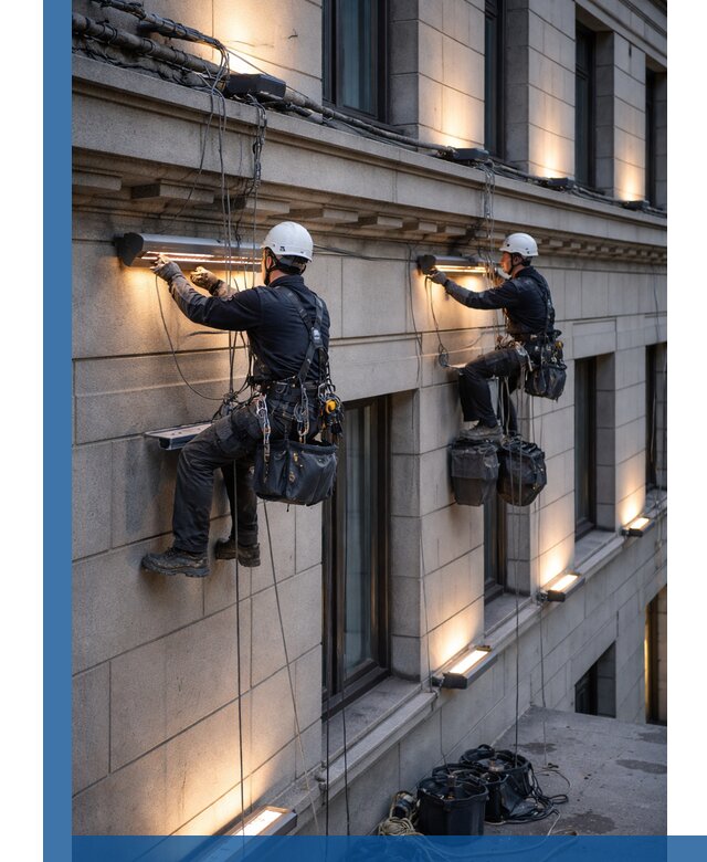 Монтаж архитектурной подсветки фасадов зданий в Нижнем Тагиле