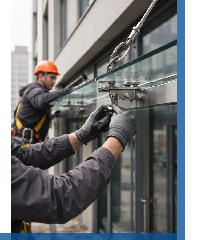 Монтаж стеклянных козырьков в Нижнем Тагиле от 8848 р. | ВЫСОТНИК-Нжн