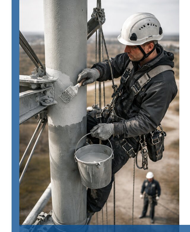 Покраска мачт связи в Нижнем Тагиле промышленными альпинистами