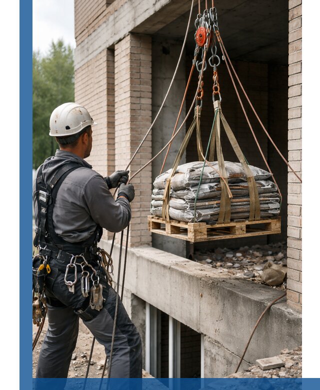 Подъем материалов на этаж веревками в Нижнем Тагиле оперативно