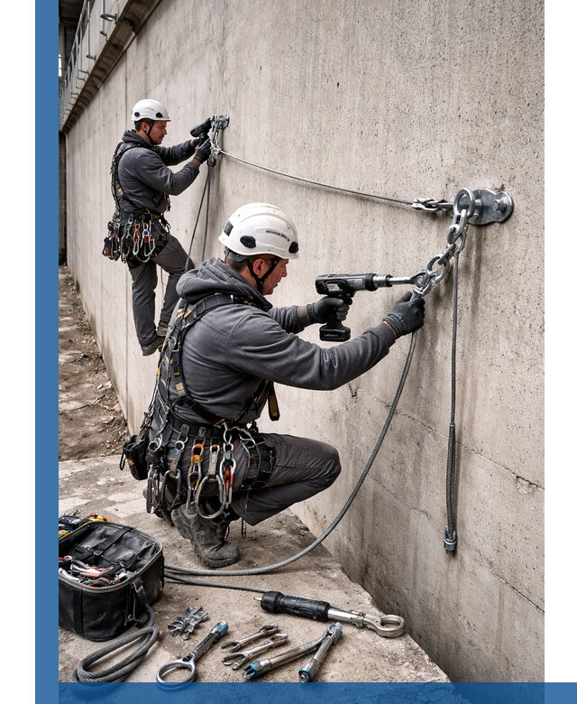 Монтаж анкерных линий высотной безопасности в Нижнем Тагиле