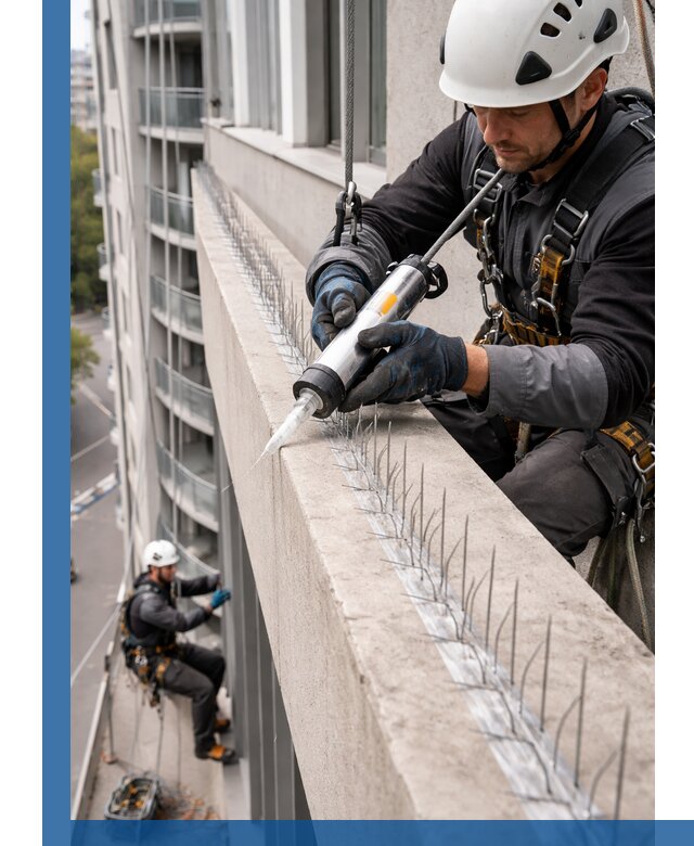 Установка шипов от птиц на фасадах и кровлях в Нижнем Тагиле